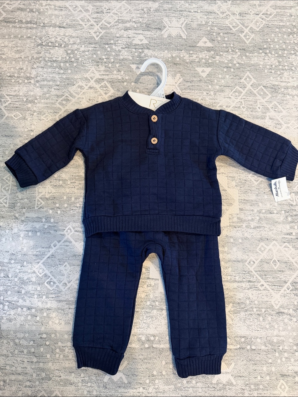 Navy Quilted Three-Piece Baby Set